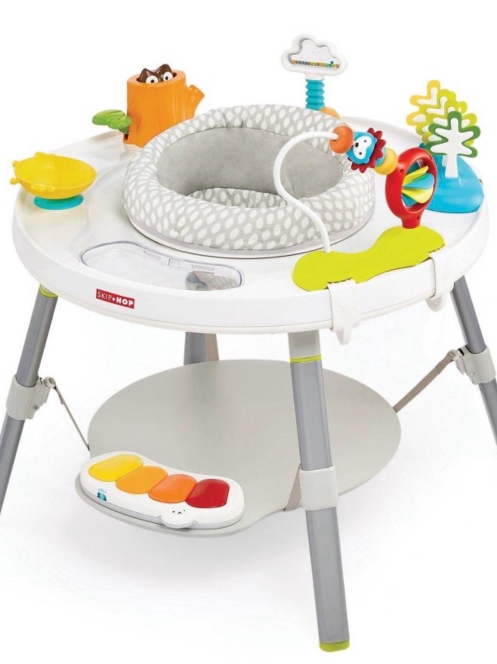 Skip Hop White and Gray Activity Center with Colorful Toy Accents